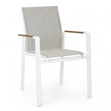 Sedie da esterno bianche in alluminio con braccioli in legno e seduta in textilene Kubik Bizzotto - 4 pezzi