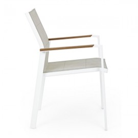 Sedie da esterno bianche in alluminio con braccioli in legno e seduta in textilene Kubik Bizzotto - 4 pezzi