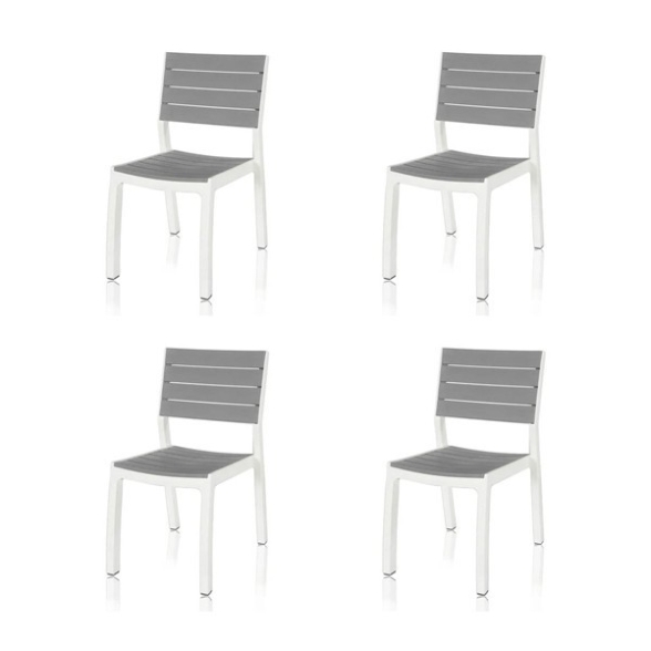 Sedie Da Esterno Senza Braccioli In Resina Effetto Legno Bianco E Grigio Set 4 Pezzi Harmony