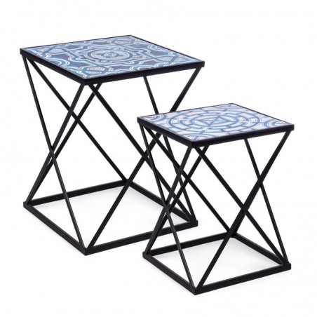 Set 2 tavolini legno e acciaio con decorazione Neapolis K24 Bizzotto