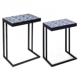 Set 2 tavolini legno e acciaio con decorazione Neapolis K29 Bizzotto