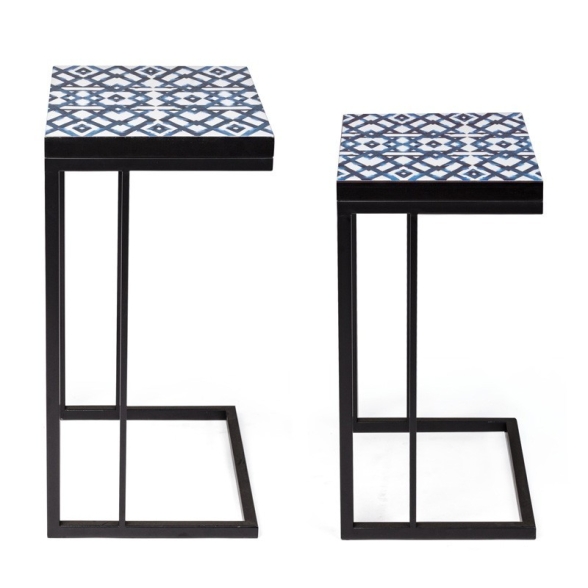 Set 2 tavolini legno e acciaio con decorazione Neapolis K29 Bizzotto