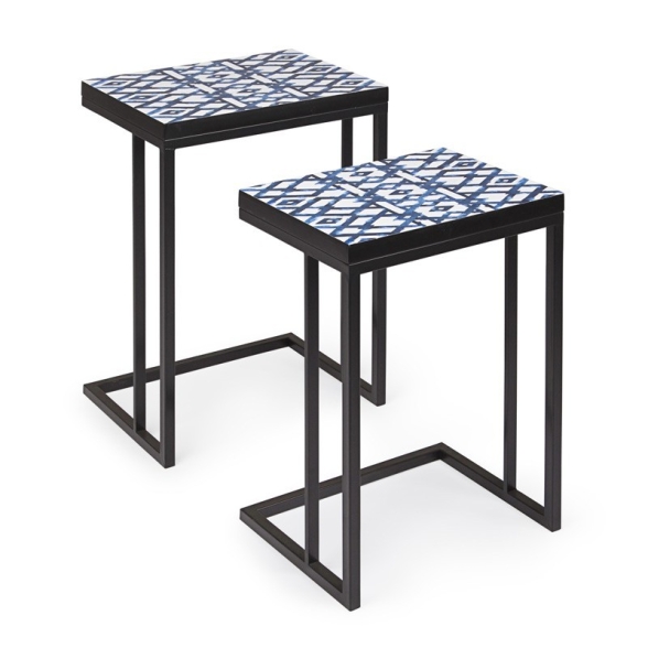 Set 2 tavolini legno e acciaio con decorazione Neapolis K29 Bizzotto