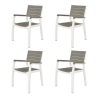 Set 4 Poltrone Da Esterno Effetto Legno Con Braccioli Bianco E Tortora