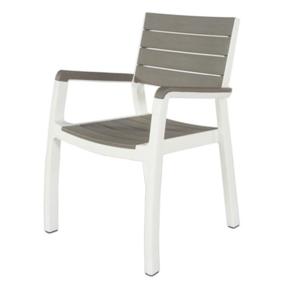 Set 4 Poltrone Da Esterno Effetto Legno Con Braccioli Bianco E Tortora