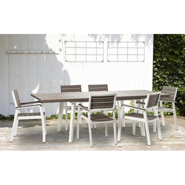 Set 4 Poltrone Da Esterno Effetto Legno Con Braccioli Bianco E Tortora