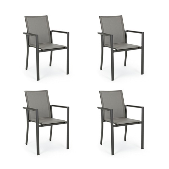 Set 4 Sedie Da Esterno Antracite In Alluminio Con Braccioli Konnor Bizzotto