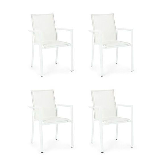 Set 4 Sedie Da Esterno Bianche In Alluminio Con Braccioli Konnor Bizzotto