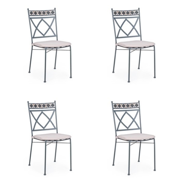 Set 4 sedie da giardino in ferro e mosaico con cuscini Bizzotto Berkley