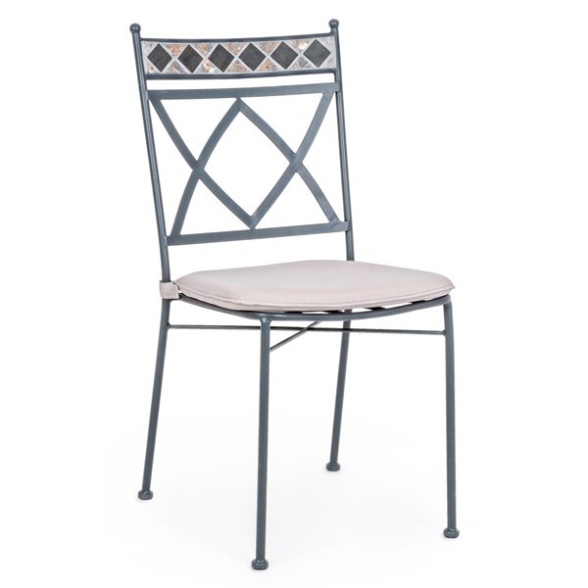 Set 4 sedie da giardino in ferro e mosaico con cuscini Bizzotto Berkley