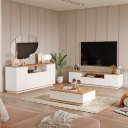 Set Mobili Da Soggiorno Composizione Moderna Bianco E Rovere Frame