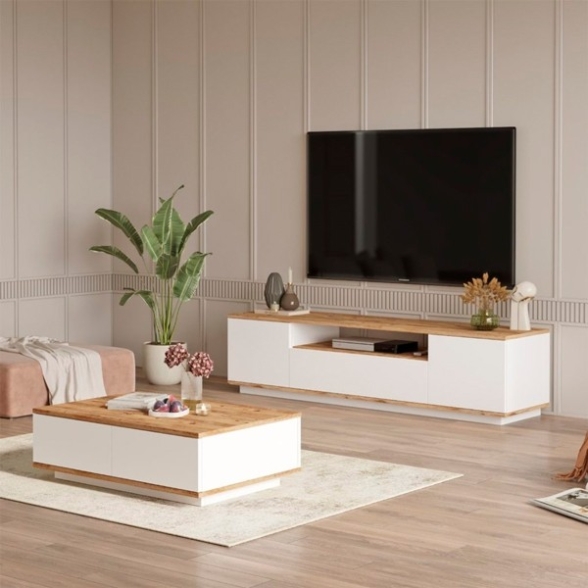 Set Mobili Da Salotto Composizione Moderna Bianco E Rovere Frame