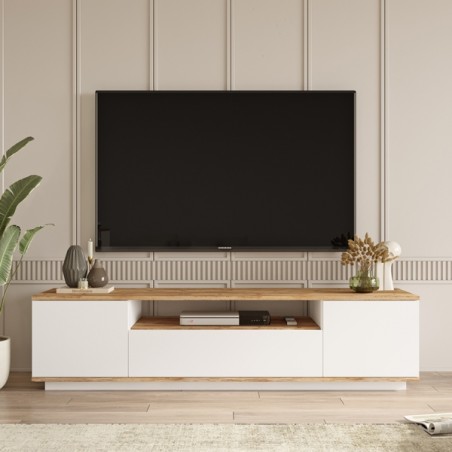 Composizione Da Soggiorno Mobile TV Con Tavolino Bianco E Rovere Frame