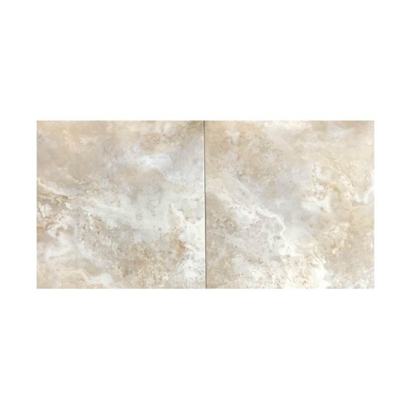 Pavimento grès porcellanato effetto travertino 50 x 50 cm Alfalux collezione Poseidon noce