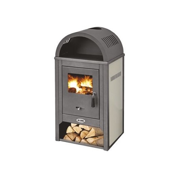 Stufa A Legna In Acciaio Con Portalegna K-Line Kamin Deluxe Maiolica Beige
