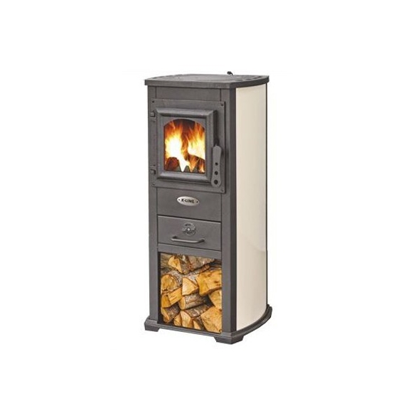 Stufa A Legna In Acciaio E Ghisa 6,6 kW Con Portalegna K-Line Karma Beige