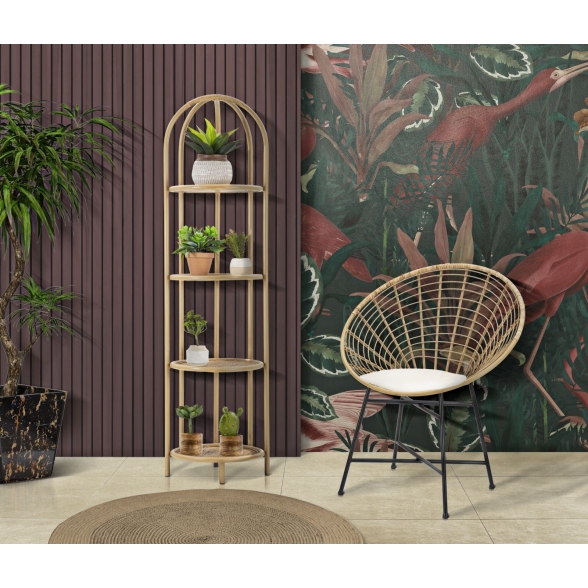 Libreria Angolare Rotonda In Rattan 4 Ripiani 40x38x150 Panama