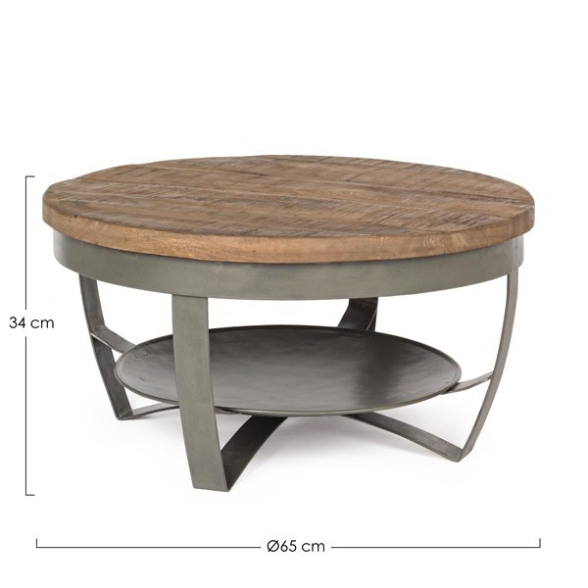 Tavolino Basso Tondo 65 Cm In Acciaio Piano In Legno Narvik Bizzotto