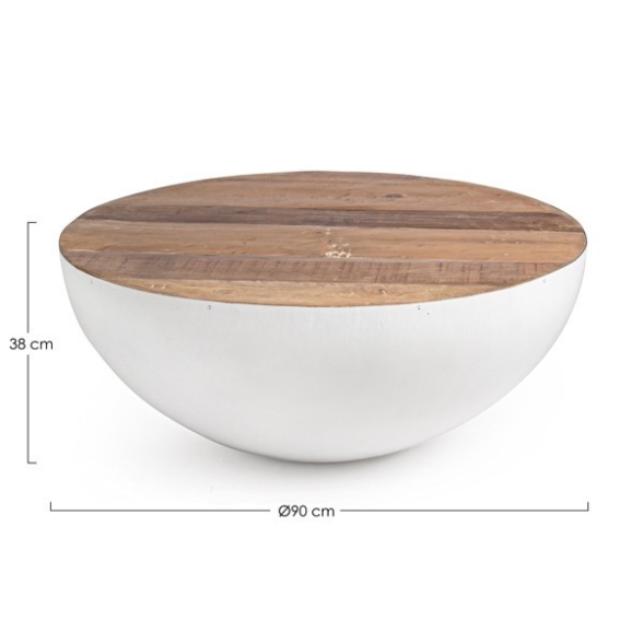 Tavolino Basso Tondo 90 Cm In Acciaio Piano In Legno Lancaster Bianco Bizzotto