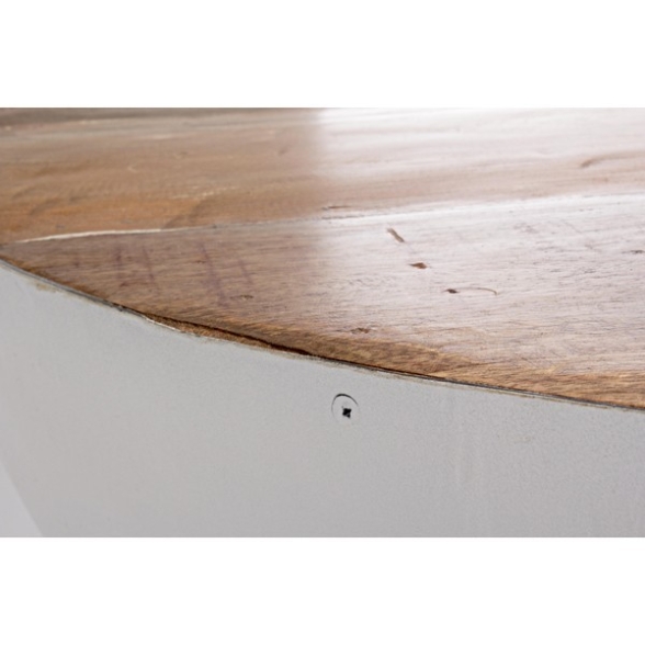 Tavolino Basso Tondo 90 Cm In Acciaio Piano In Legno Lancaster Bianco Bizzotto