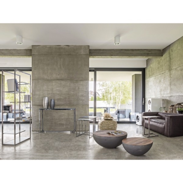 Tavolino Basso Tondo 90 Cm In Acciaio Piano In Legno Lancaster Grigio Bizzotto