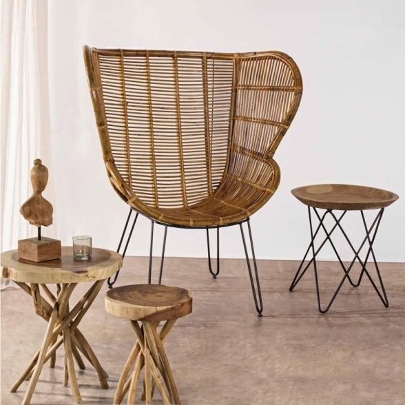 Tavolino tondo Ø50 cm piano legno naturale gambe in acciaio Zahira Bizzotto