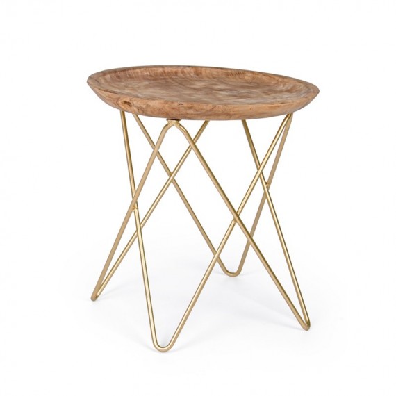 Tavolino rotondo Ø50cm legno con gambe in acciaio Zahira Oro Bizzotto