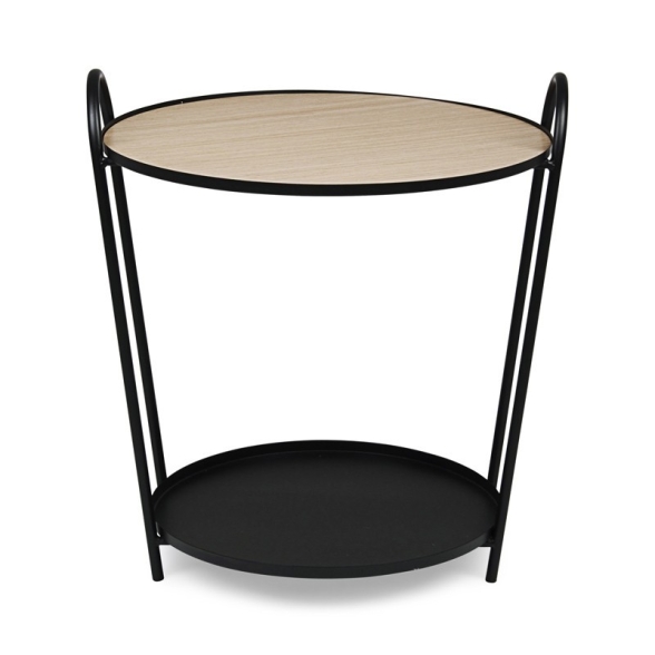 Tavolino tondo stile industrial piano in legno e struttura in acciaio Everitt D51 Bizzotto