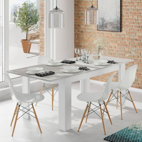 Tavolo allungabile da pranzo rettangolare in legno 140-190x90 cm Kendra Cemento/Bianco