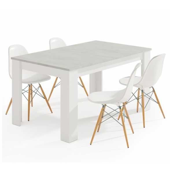 Tavolo allungabile da pranzo rettangolare in legno 140-190x90 cm Kendra Cemento/Bianco