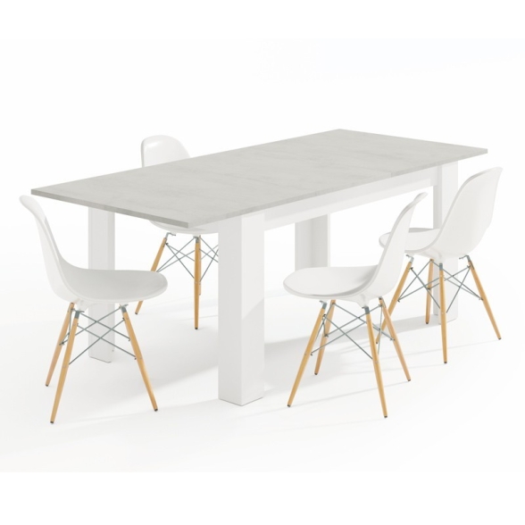 Tavolo allungabile da pranzo rettangolare in legno 140-190x90 cm Kendra Cemento/Bianco