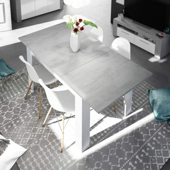 Tavolo allungabile da pranzo rettangolare in legno 140-190x90 cm Kendra Cemento/Bianco