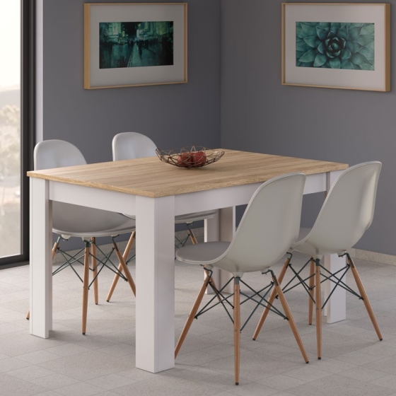 Tavolo allungabile da pranzo rettangolare in legno 140-190x90 cm Kendra Rovere/Bianco