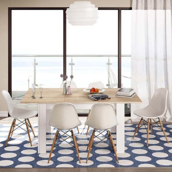 Tavolo allungabile da pranzo rettangolare in legno 140-190x90 cm Kendra Rovere/Bianco