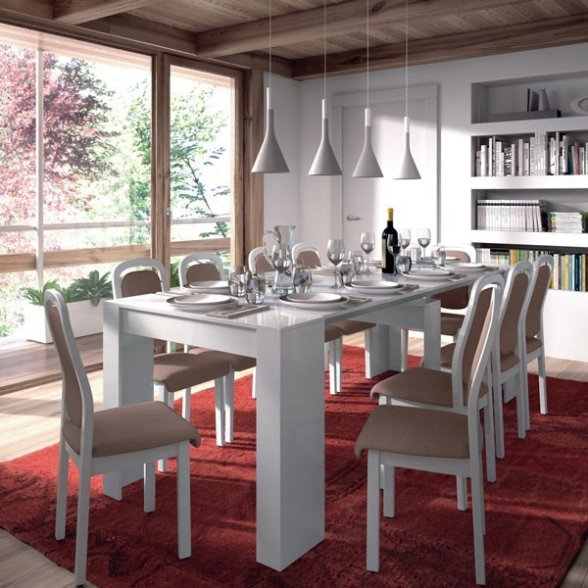Tavolo estensibile da pranzo rettangolare in legno bianco lucido 240 cm