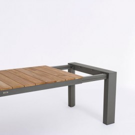 Tavolo Da Esterno In Alluminio Piano In Teak Allungabile 100x228/294 Cm Cameron Antracite Bizzotto