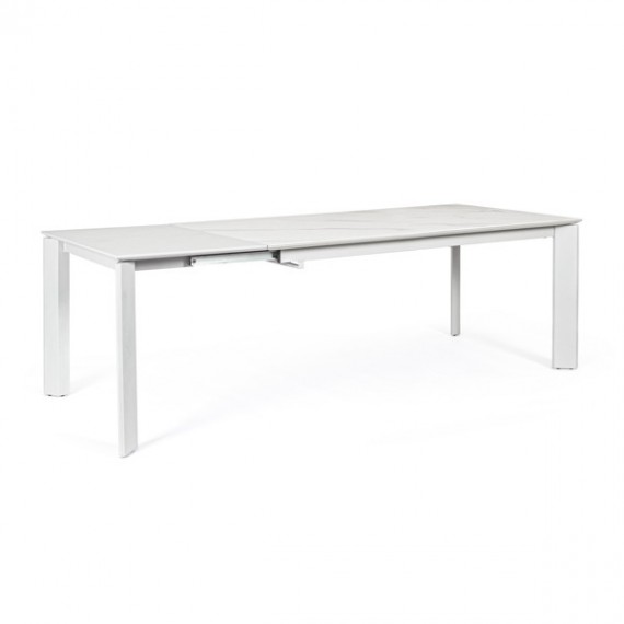 Tavolo Da Interno Allungabile 90x160-220 In Acciaio Piano In Ceramica Bianco-Grigio Briva Bizzotto