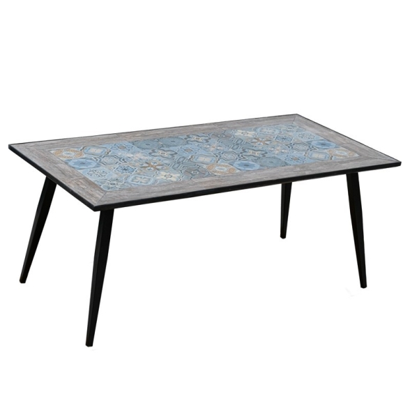 Tavolo In Mosaico Da Esterno 180x90 Cm Acciaio Top In Ceramica Maiori