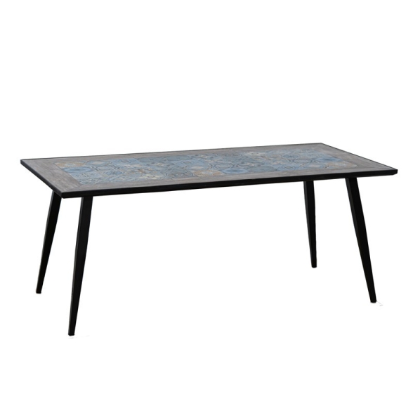 Tavolo In Mosaico Da Esterno 180x90 Cm Acciaio Top In Ceramica Maiori