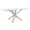 Tavolo in vetro design moderno e gambe in acciaio effetto legno 160x90