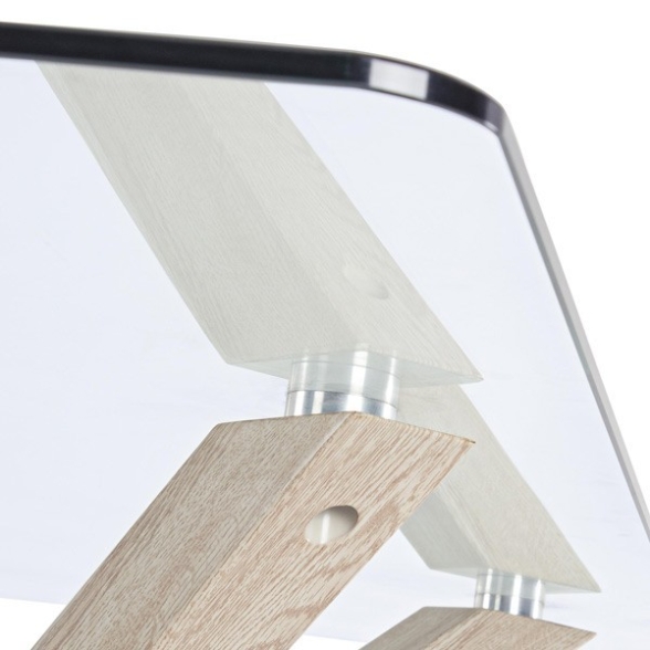 Tavolo in vetro design moderno e gambe in acciaio effetto legno 160x90