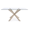 Tavolo in vetro design moderno e gambe in acciaio effetto legno 160x90