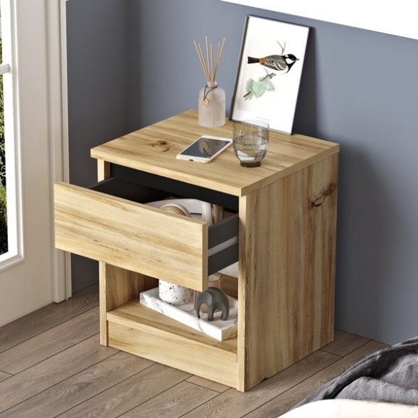 Comodino Effetto Legno 1 Cassetto E Vano A Giorno 40x35x46 Luvio