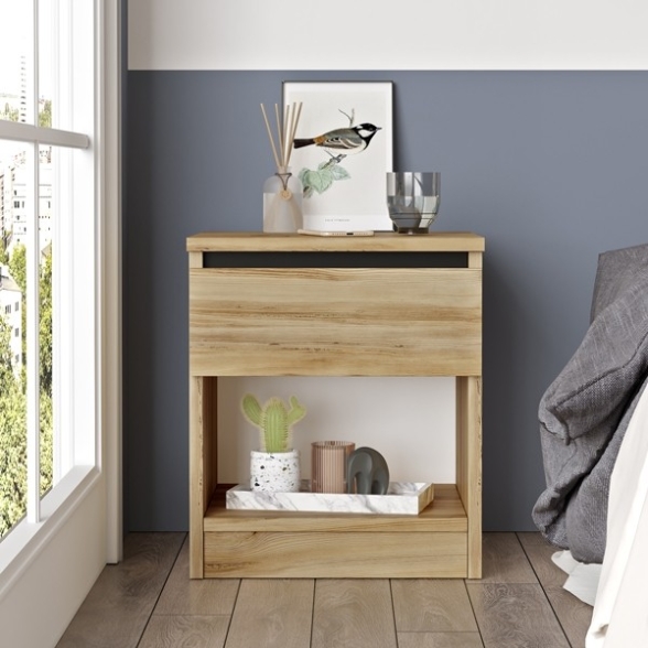 Comodino Effetto Legno 1 Cassetto E Vano A Giorno 40x35x46 Luvio