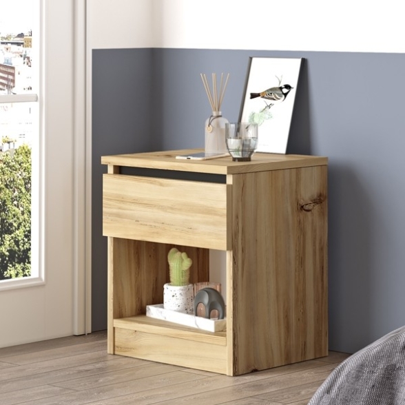 Comodino Effetto Legno 1 Cassetto E Vano A Giorno 40x35x46 Luvio