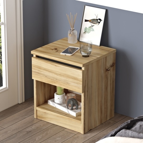 Comodino Effetto Legno 1 Cassetto E Vano A Giorno 40x35x46 Luvio