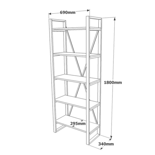 Libreria Industrial 5 Ripiani In Ferro E Legno 69x39x180H Elena