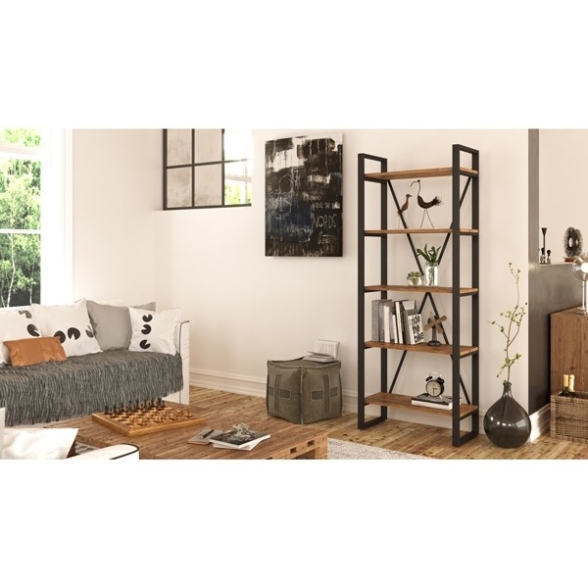Libreria Industrial 5 Ripiani In Ferro E Legno 69x39x180H Elena