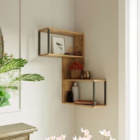 Mensola Angolare A Parete Industrial In Ferro E Legno 53X20X85H Voyage