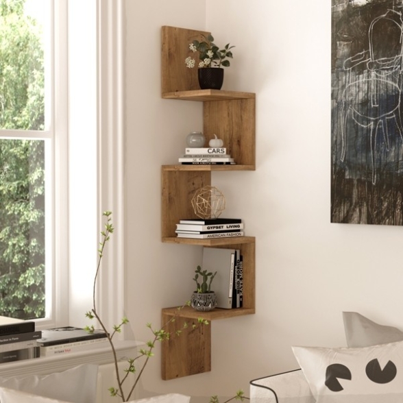 Mensola Angolare Libreria A Parete Sospesa 22x22x117 Effetto Legno Rovere Kos